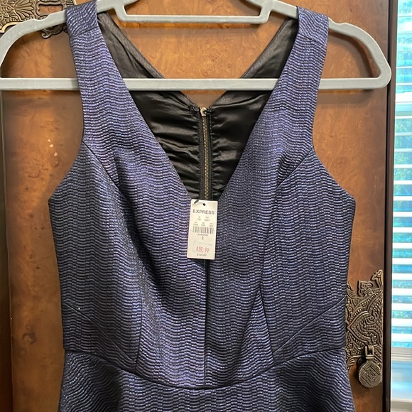 Express Shimmering Blue Halter style A line size 2 dress - Picture 4 of 7
